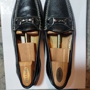 Martin Dingman Black Leather Loafers with Silver Detailing
